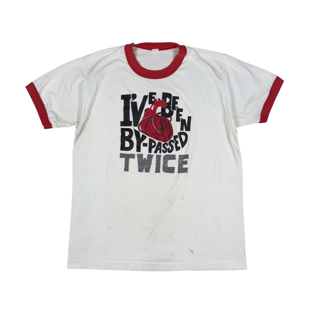 Vtg 70s Graphic Ringer T-Shirt Men's Medium White Red‎ Screen Stars Tee